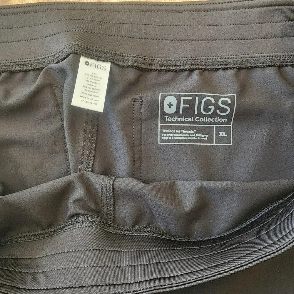 FIGS Technical Collection Pants Mens XL Black Scrubs Elastic Waist Workwear